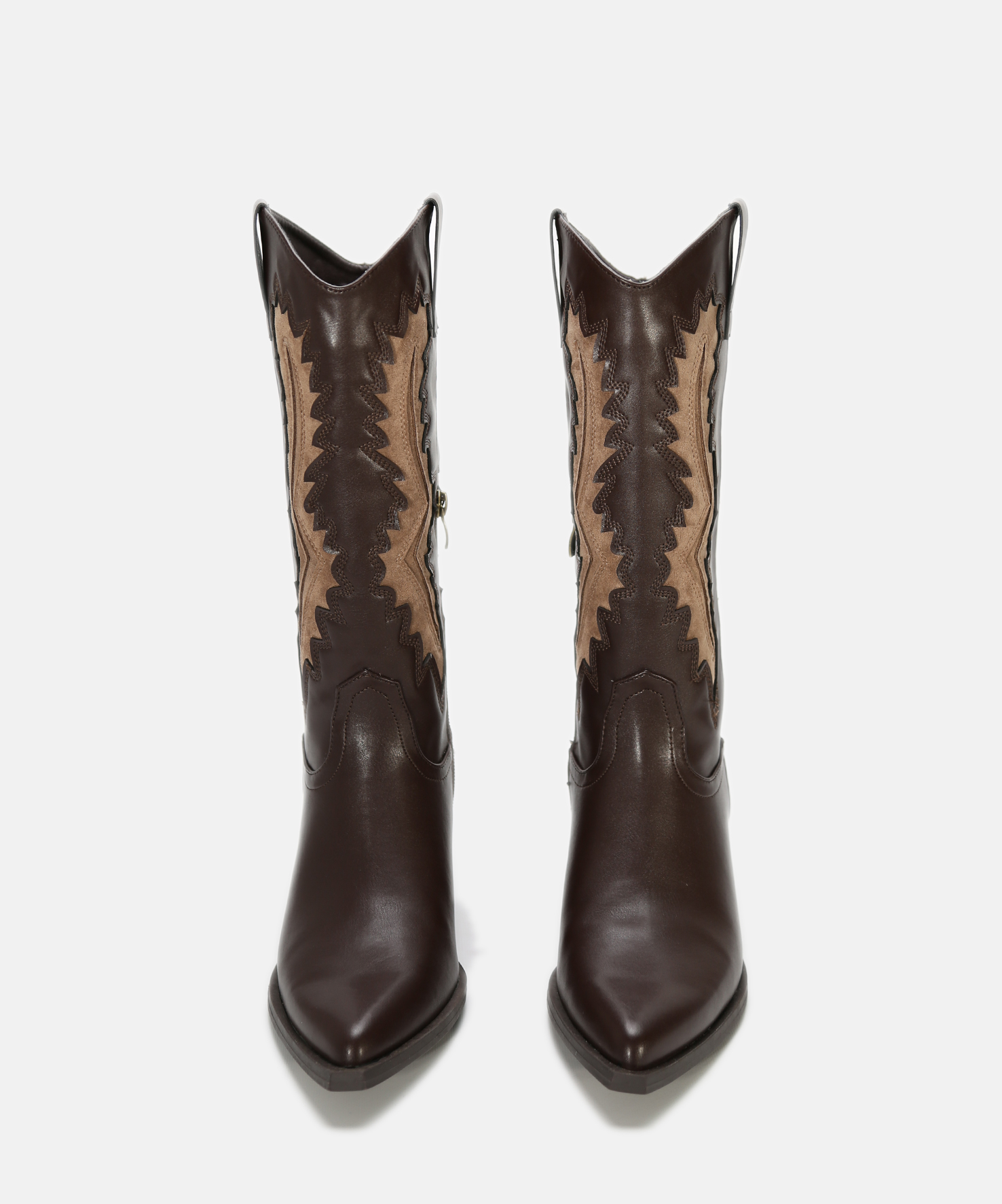Botas cowboy com salto bicolor castanho chocolate image number null